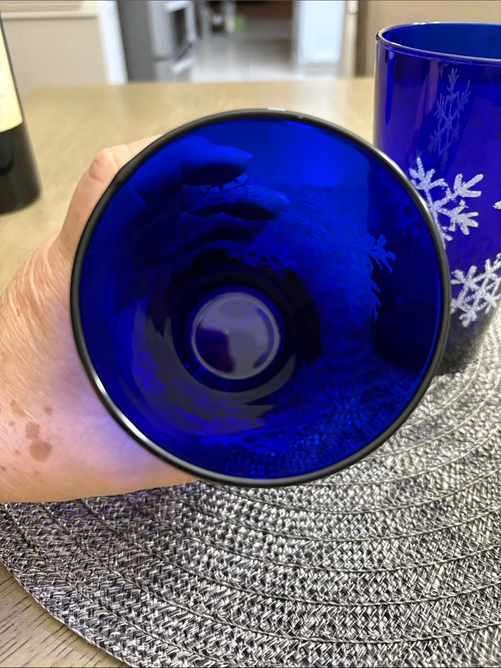Cobalt Blue Snowflake Decorative Glass Tumbler - Set of 2